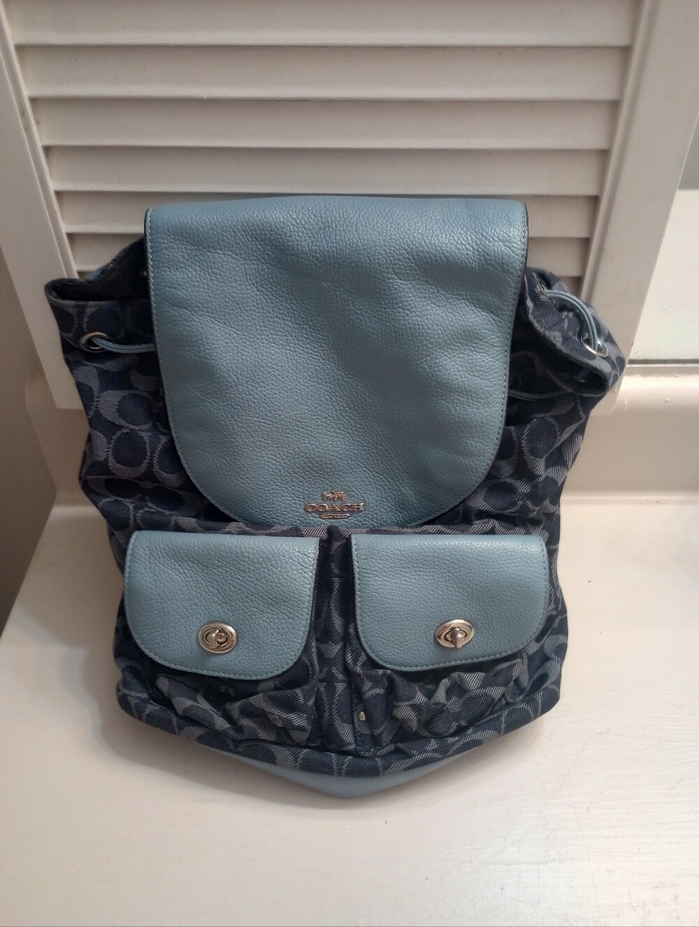 Coach Denim And Leather Blue Women's Backpack F25892 - Picture 2 of 10